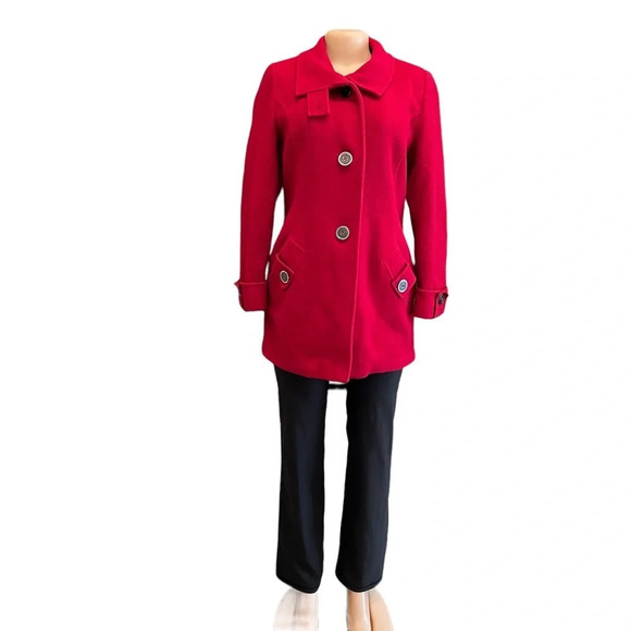 Kristen Blake Red Wool Blend Pea Coat - Picture 2 of 9